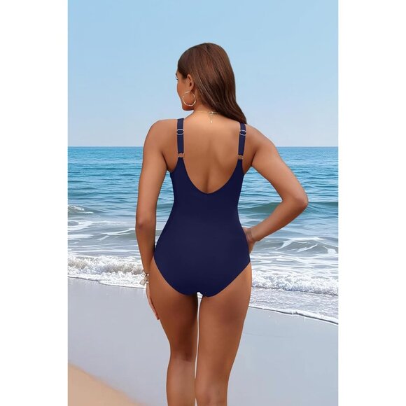 Holipick Women Blue Tummy Control One Piece Push Up Bathing Swimsuit - Picture 4 of 6